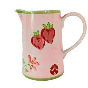April Cornell Strawberry Creamer Milk Pitcher Pink Red Green Vintage 2002